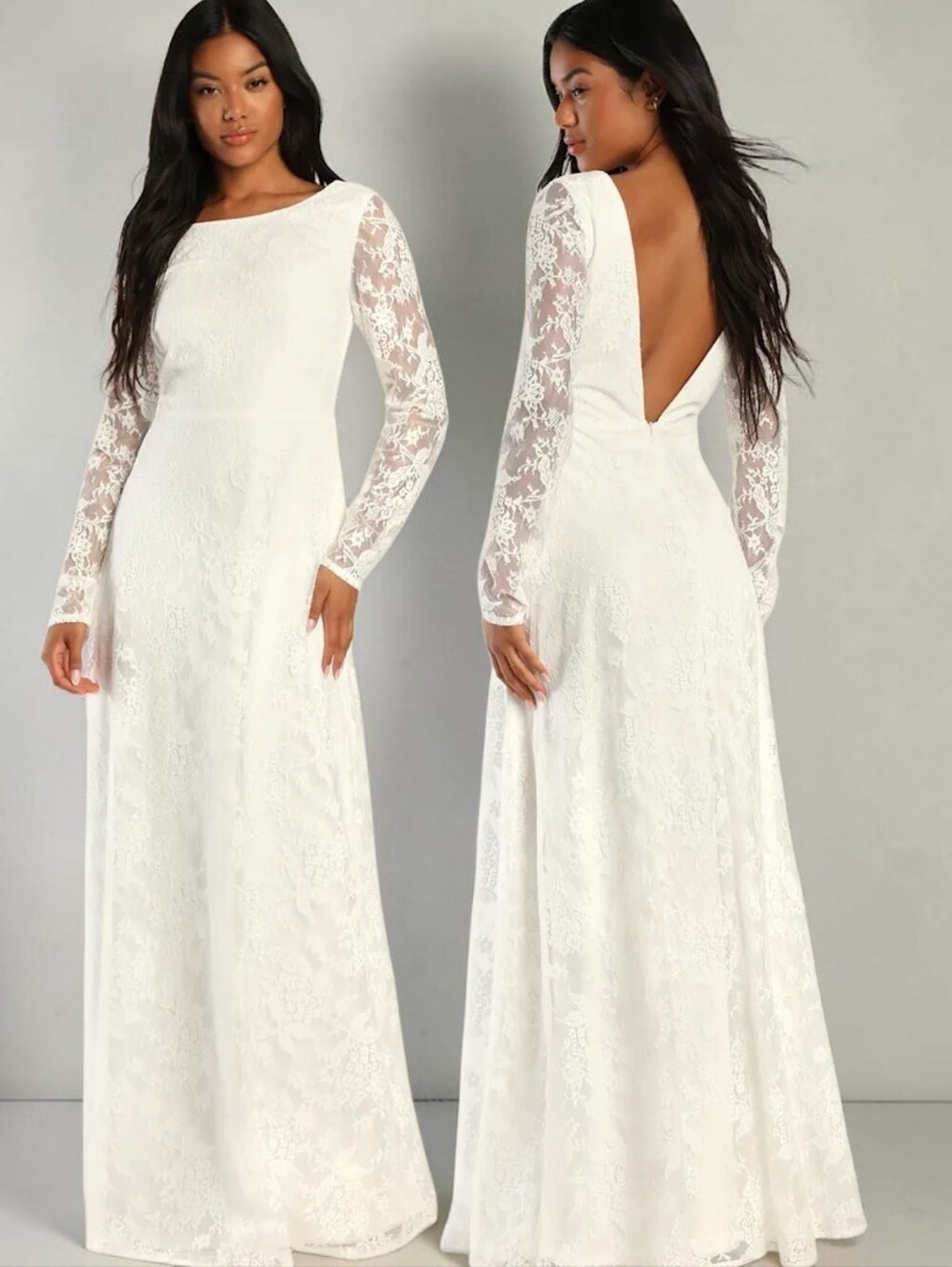 LULUS Blissful Romantic White Lace Backless Wedding Dress - Size S